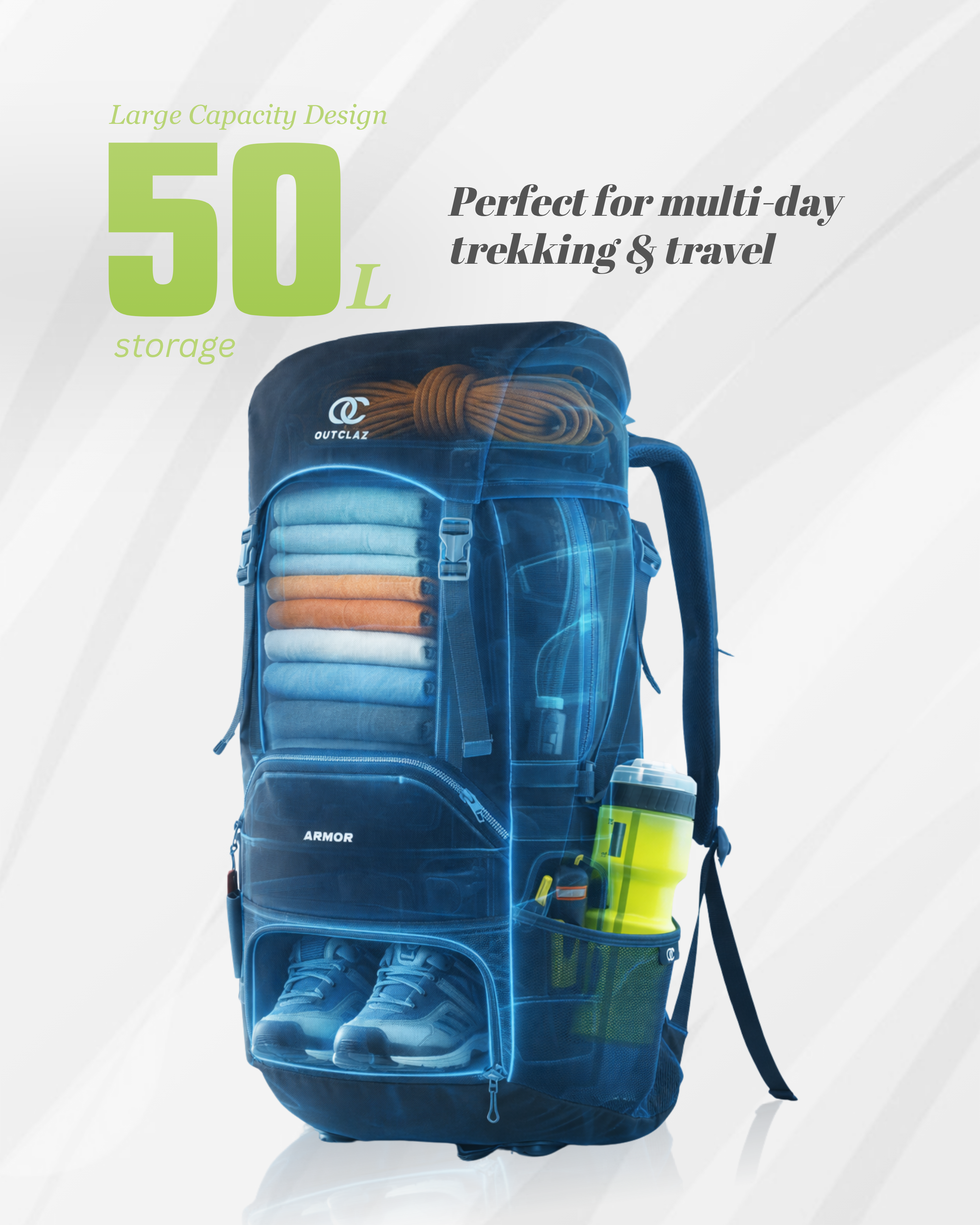 ARMOR-50 50L Trekking Backpack with Laptop Sleeve | Heavy-Duty Travel Bag