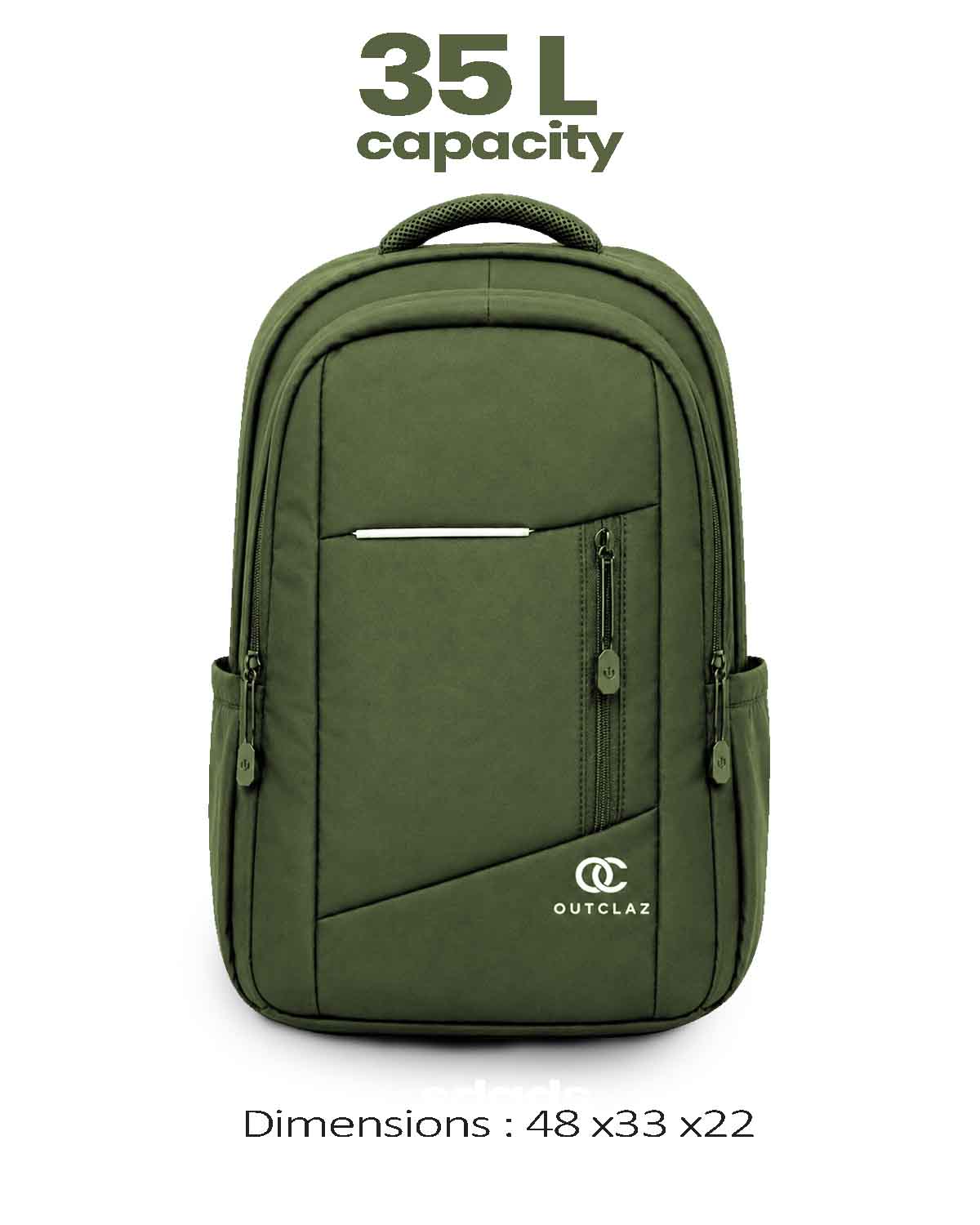 OUTCLAZ MAX LP 35L olive green laptop backpack with 35 litre capacity and dimensions