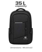 OUTCLAZ MAX LP 35L black laptop backpack with 35 litre capacity and dimensions