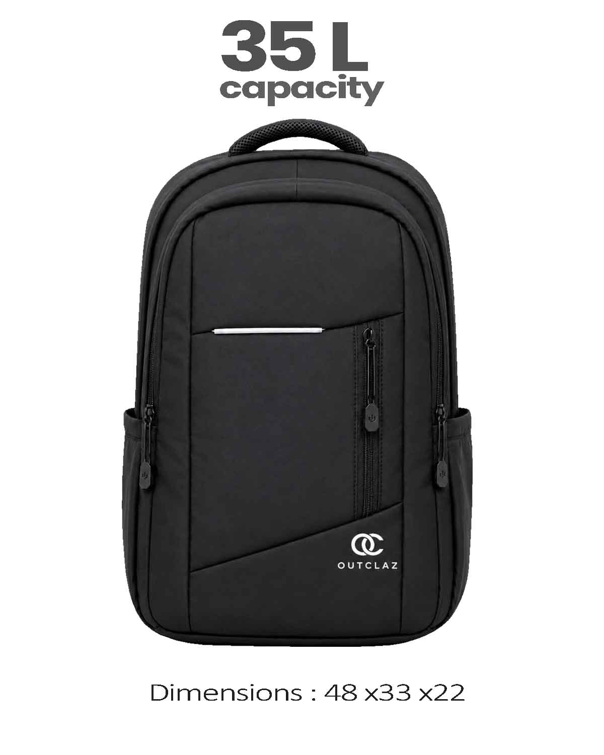 OUTCLAZ MAX LP 35L black laptop backpack with 35 litre capacity and dimensions