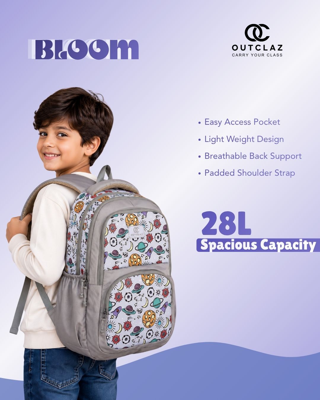 Bloom Kids School Backpack – 28L | Lightweight & Spacious