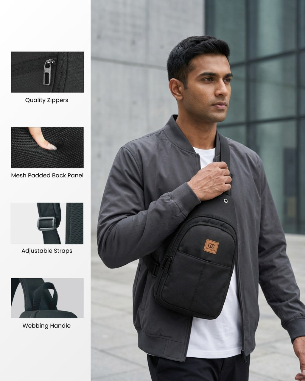 Jess-4 Sling Bag for Men & Women | Water-Resistant Lightweight Crossbody Bag with 3 Compartments