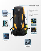 TrekMaster 70L Trekking Backpack | Waterproof Travel Bag with Laptop Sleeve, Shoe Compartment & Rain Cover | Hiking Rucksack