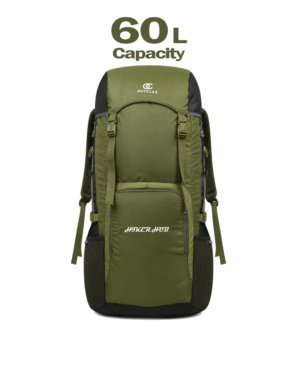 OUTCLAZ Hicker Hub 60L Trekking Backpack – Water-Resistant Travel Bag