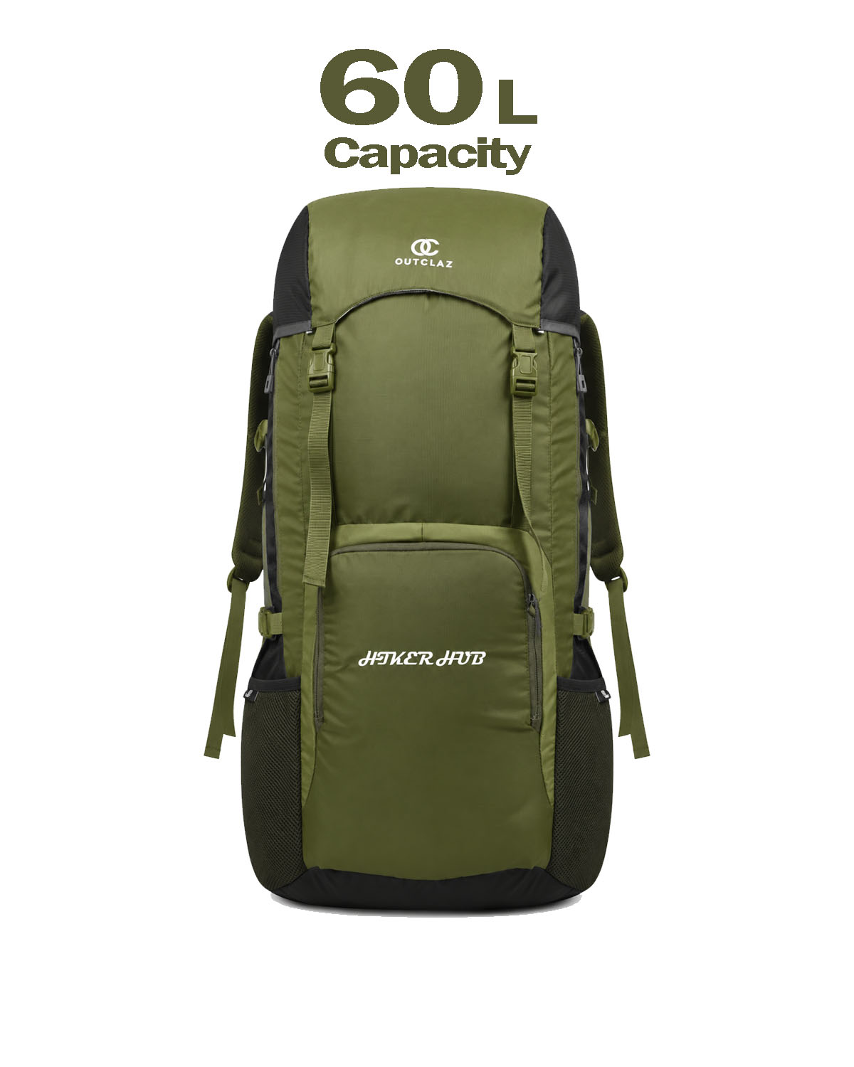 OUTCLAZ Hicker Hub 60L Trekking Backpack – Water-Resistant Travel Bag