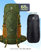 OUTCLAZ FREEDOM 65L Trekking Backpack with Rain Cover