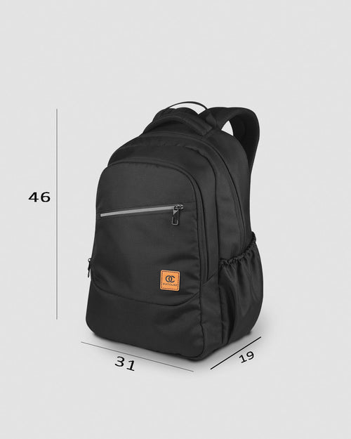 Segna backpack side profile showing 28L capacity and compact design