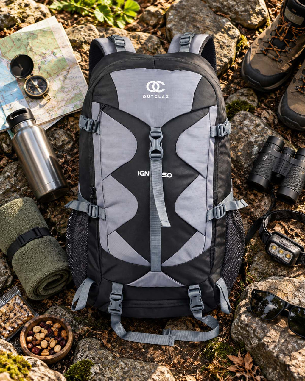 OUTCLAZ IGNITE 50L Trekking Backpack – Hiking & Travel Bag with Rain Cover