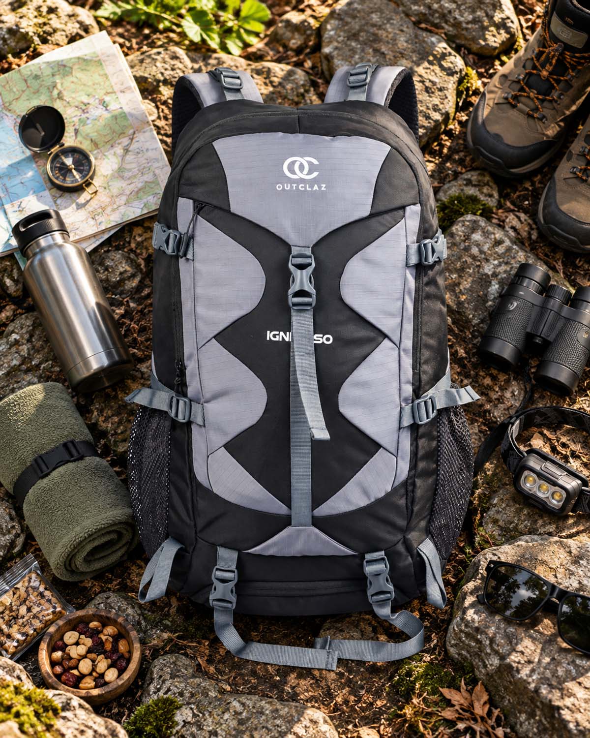 OUTCLAZ IGNITE 50L Trekking Backpack – Hiking & Travel Bag with Rain Cover
