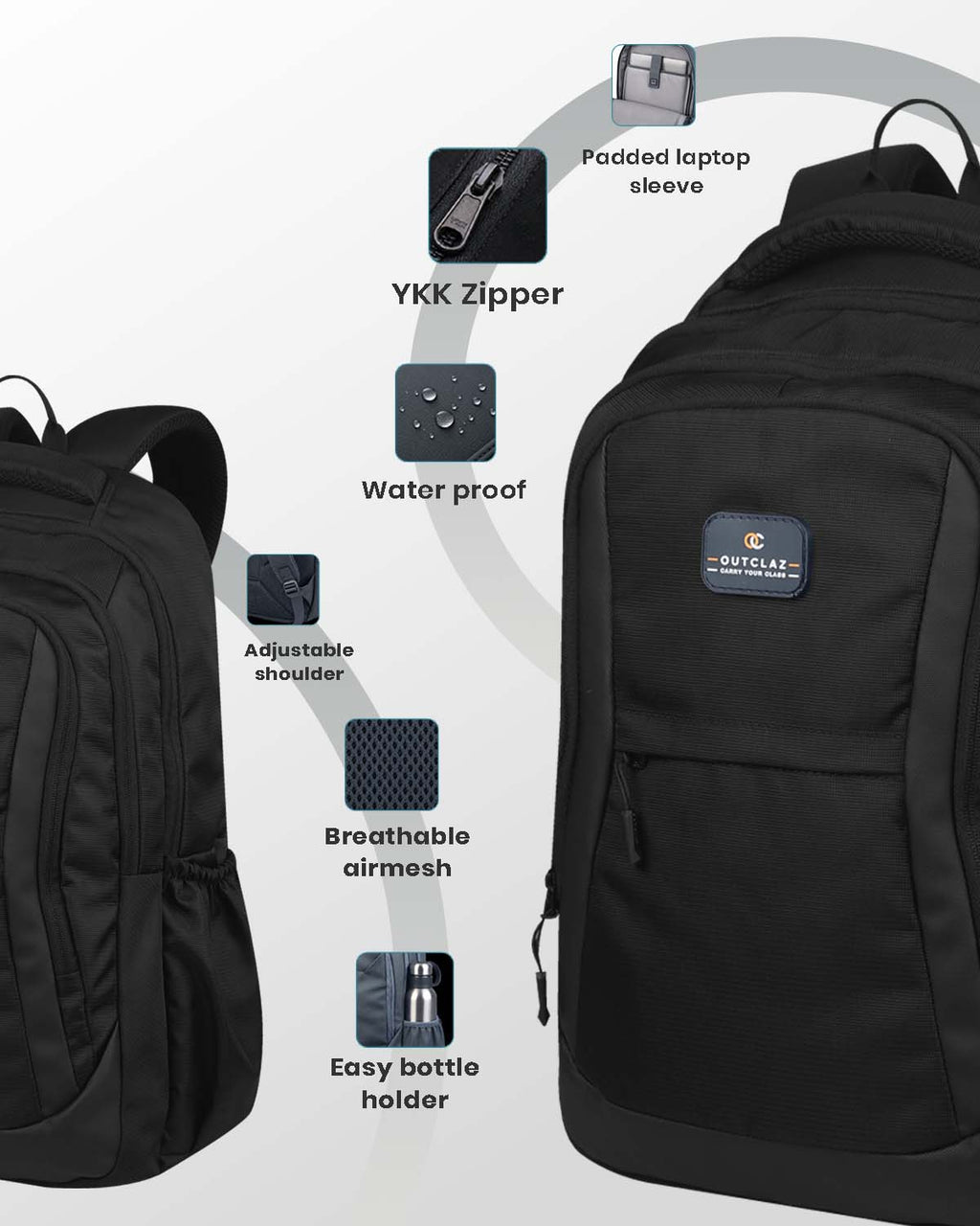 FORBE 42L black laptop backpack Features