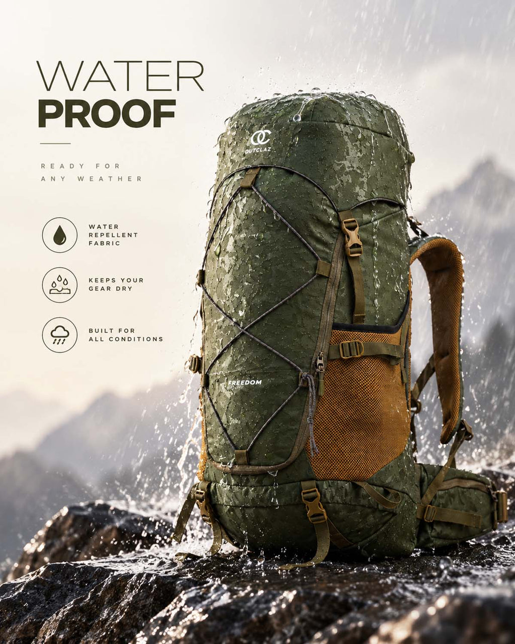 OUTCLAZ FREEDOM 65L Trekking Backpack with Rain Cover
