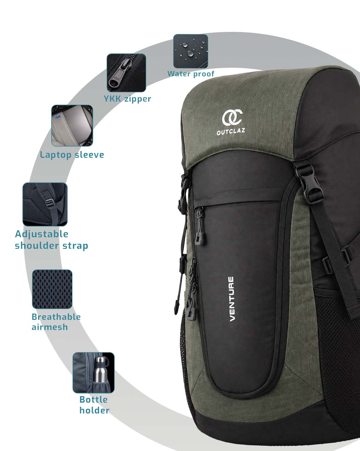 OUTCLAZ Venture 30L Trekking Backpack with Rain Cover