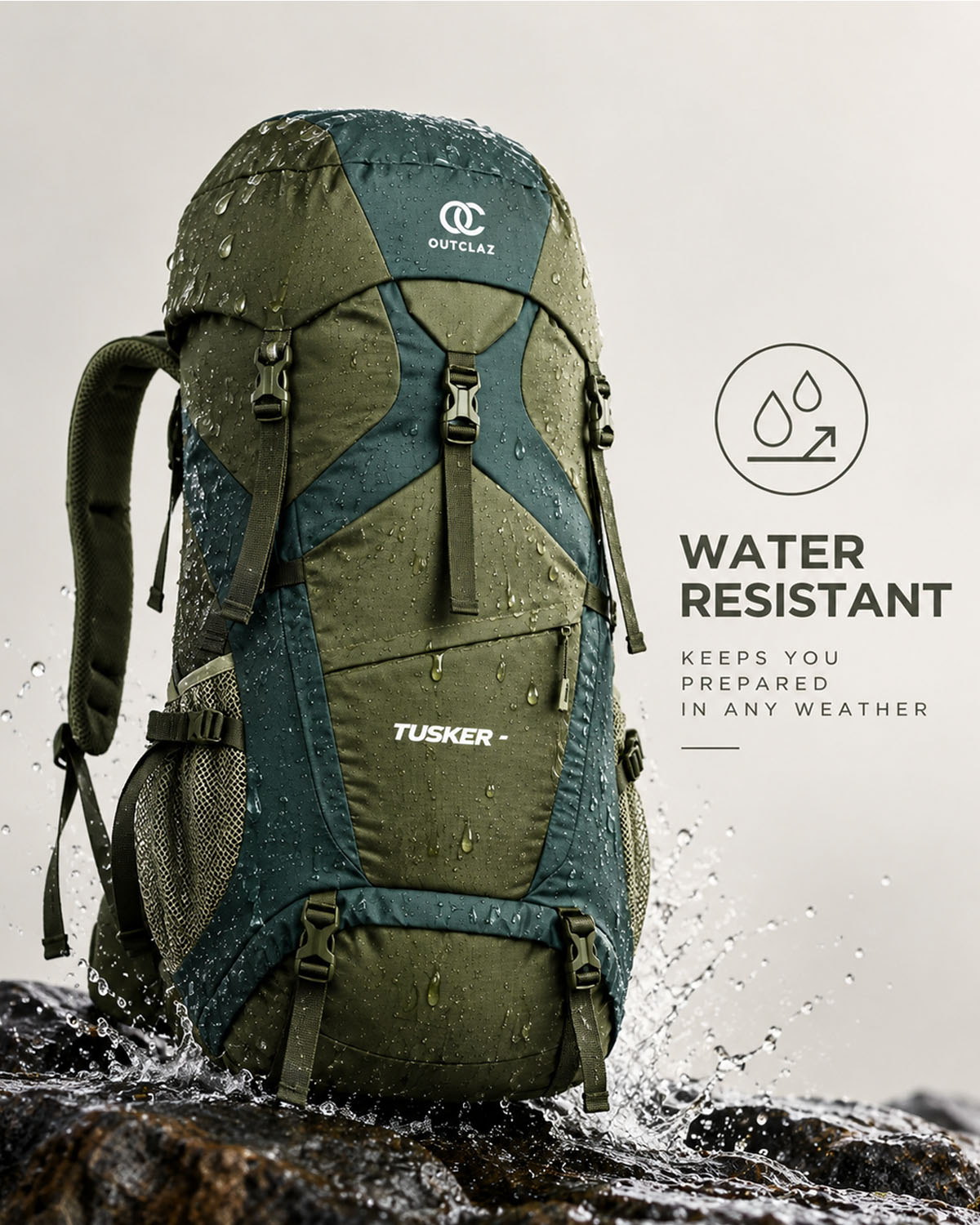OUTCLAZ TUSKER 70L Trekking Backpack – Hiking & Travel Bag with Rain Cover