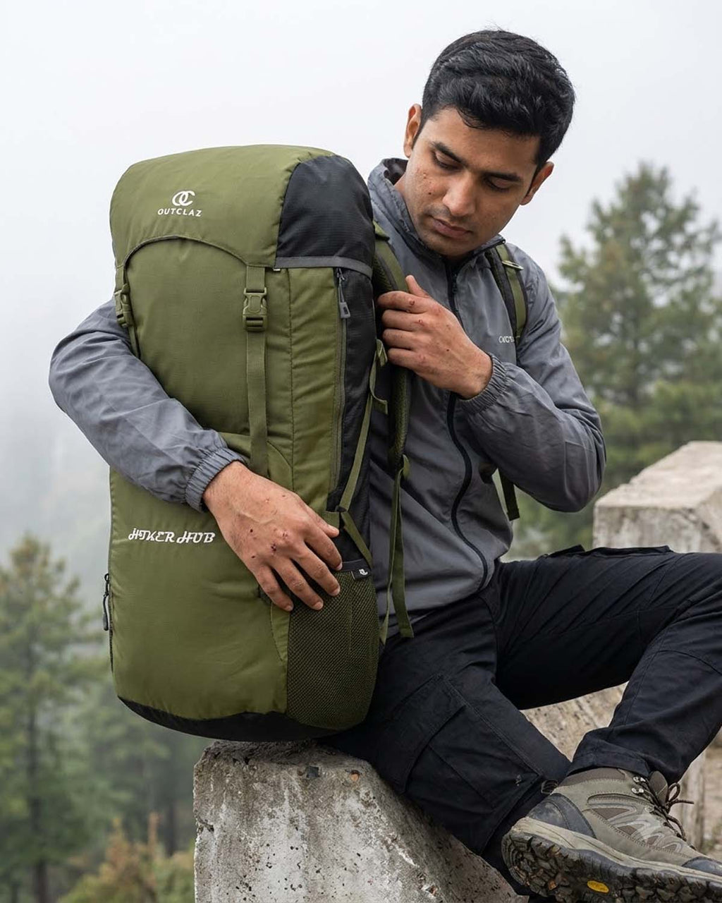 OUTCLAZ Hicker Hub 60L Trekking Backpack – Water-Resistant Travel Bag