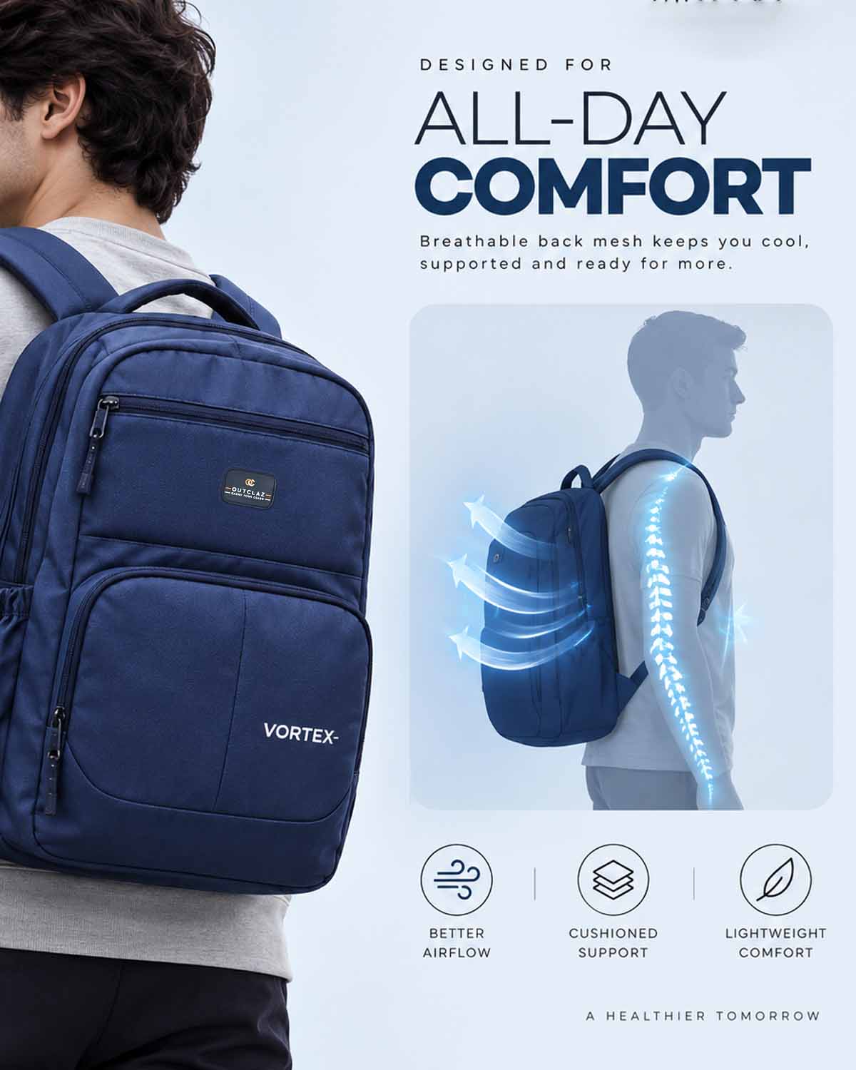 OUTCLAZ VORTEX 35L Laptop Backpack – Water-Resistant Office & Travel Bag
