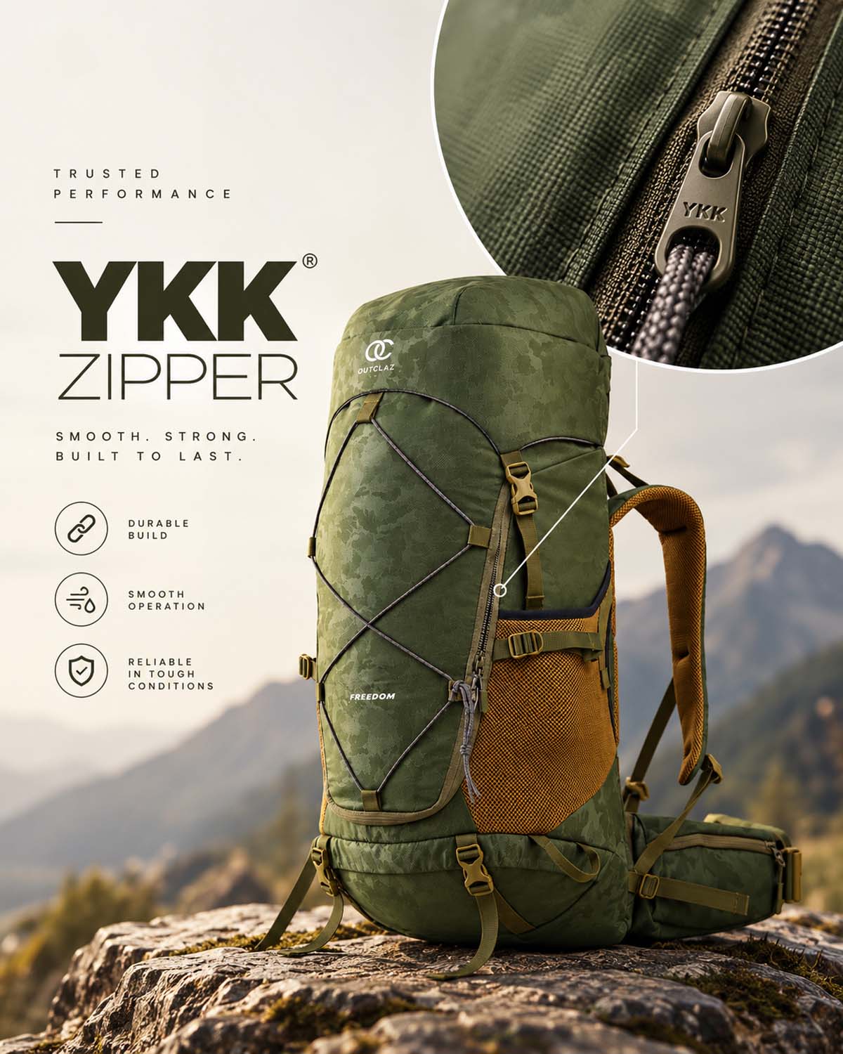 OUTCLAZ FREEDOM 65L Trekking Backpack with Rain Cover
