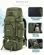 OUTCLAZ TERRAIN 80L Trekking Backpack with Rain Cover