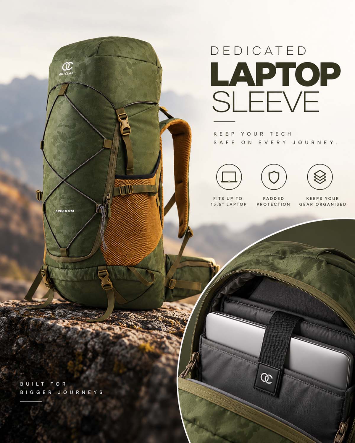 OUTCLAZ FREEDOM 65L Trekking Backpack with Rain Cover