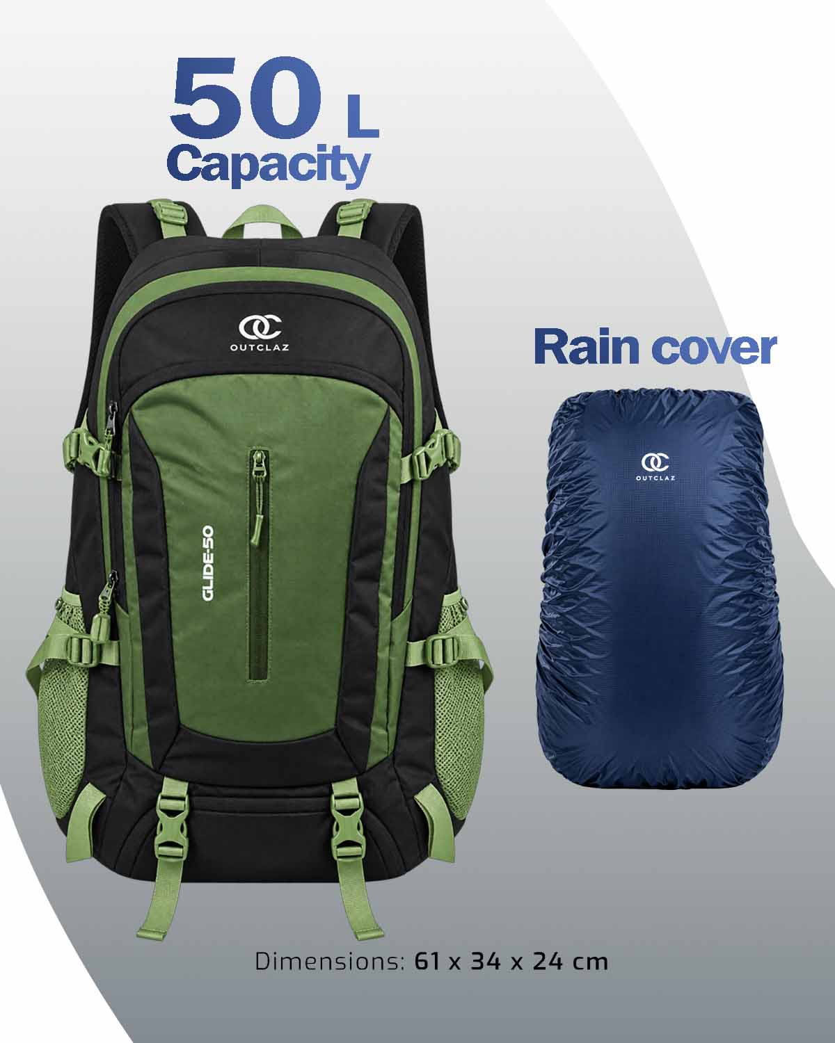 OUTCLAZ GLIDE 50L Trekking Backpack – Hiking & Travel Bag with Rain Cover