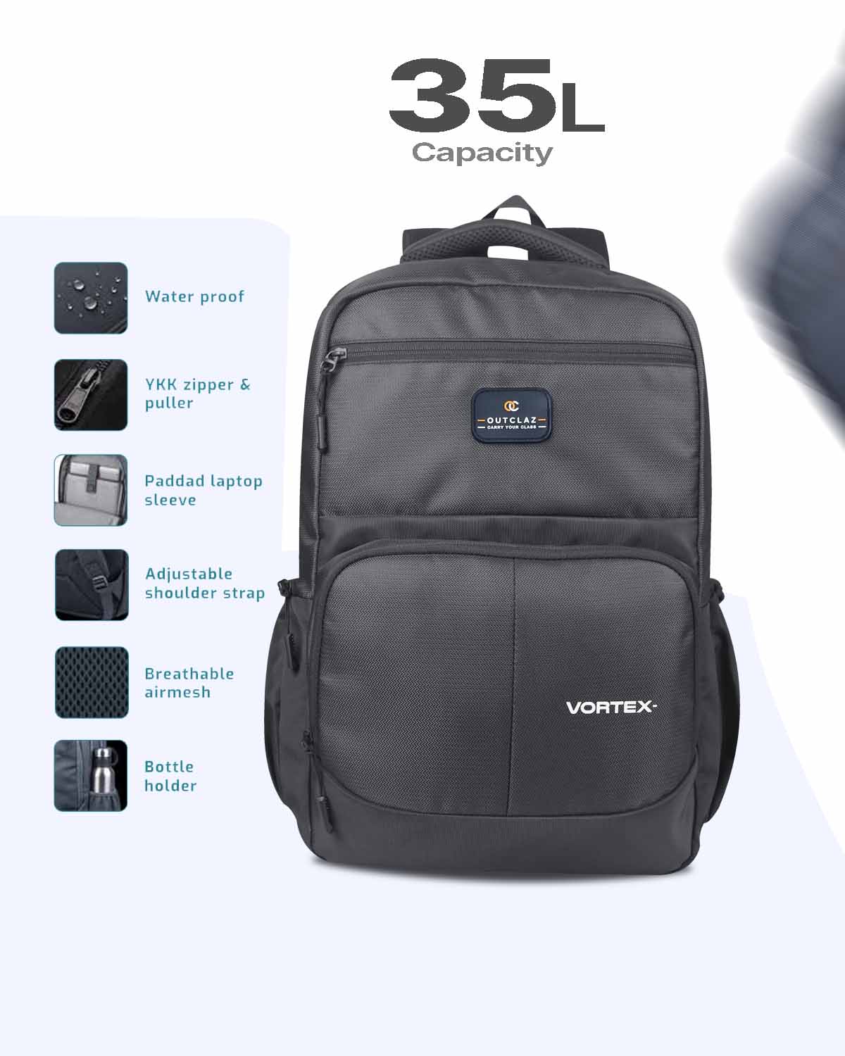 OUTCLAZ VORTEX 35L Laptop Backpack – Water-Resistant Office & Travel Bag