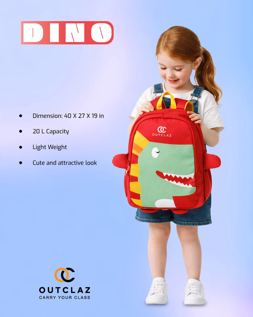 Dino Kids Backpack – Cute Cartoon School Bag (20L)
