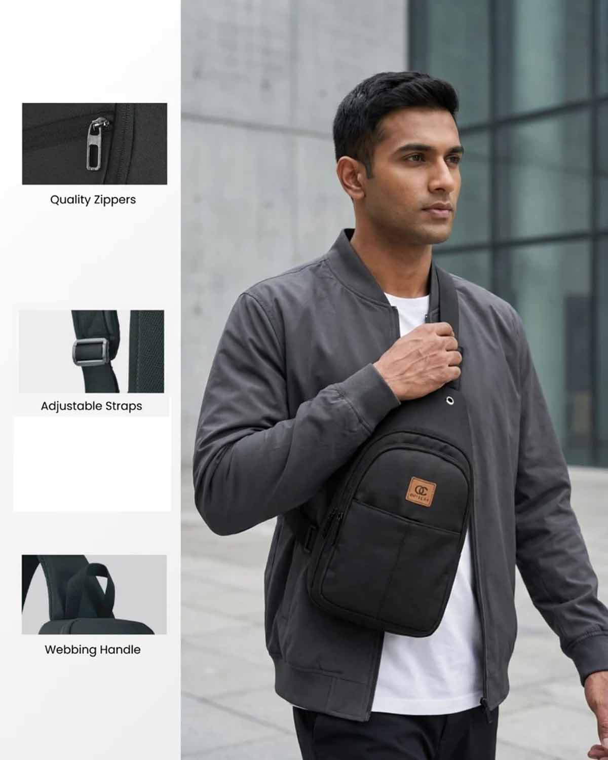 Jess-4 Sling Bag for Men & Women | Water-Resistant Lightweight Crossbody Bag with 3 Compartments