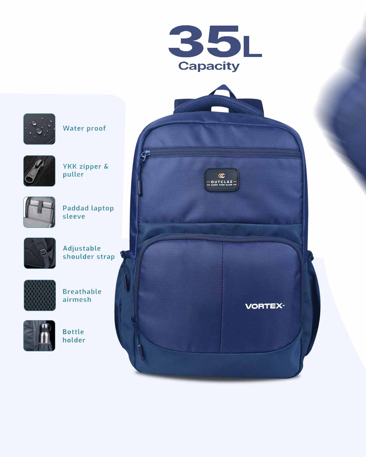 OUTCLAZ VORTEX 35L navy blue laptop backpack